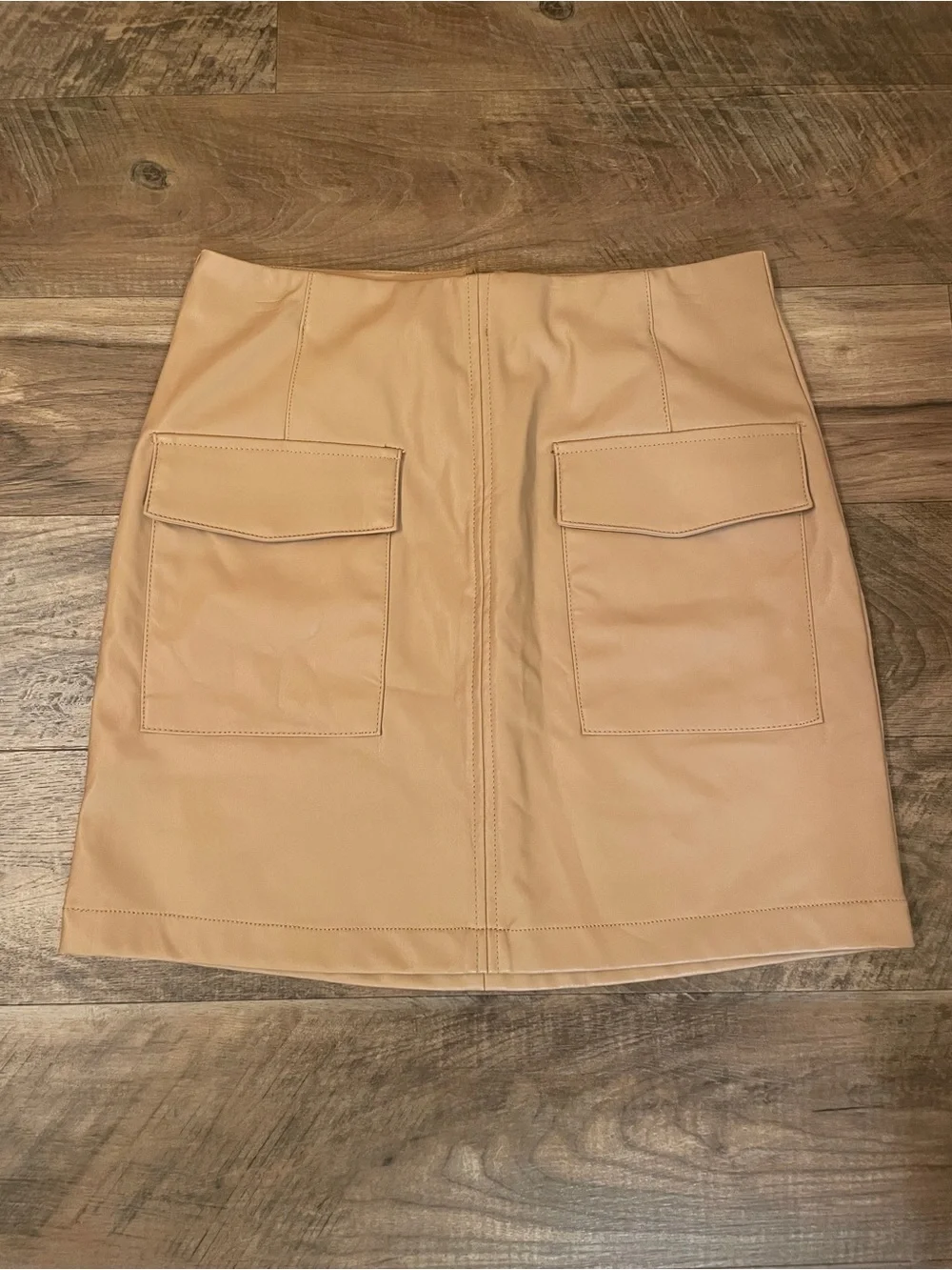 AND NOW THIS - Trendy Brown Vegan Leather Cargo Mini Skirt Size Medium